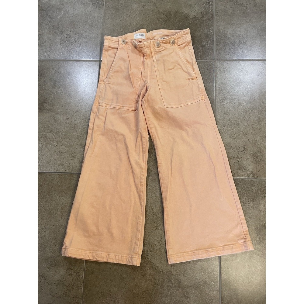 Pilcro Anthropologie Womens Sz 26 High Rise Wide Leg Utility Pants Peach Flare